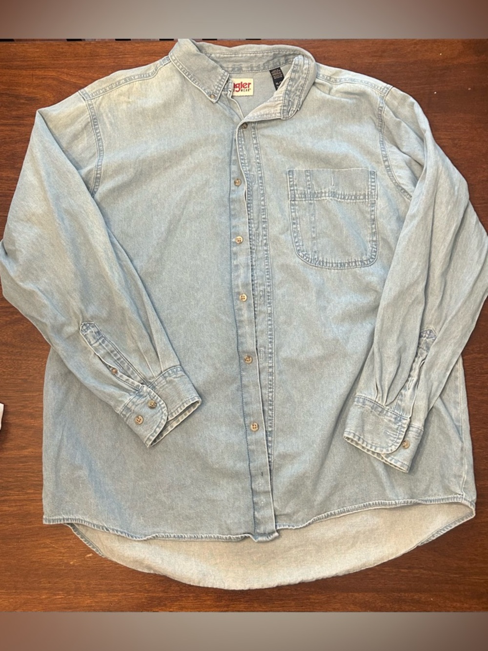 Wrangler Light Wash Denim Button-Down Shirt